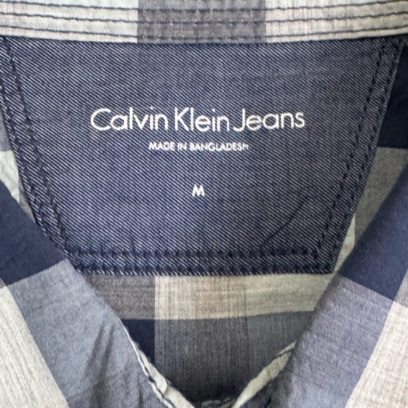 Calvin Klein Jeans Navy and Light Blue  Plaid Shirt with Snaps - Medium - Picture 2 of 13
